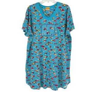 Vtg Ken Done Down Under Tropical Fish Print Shirt Dress Blue Art Wear XL Cotton